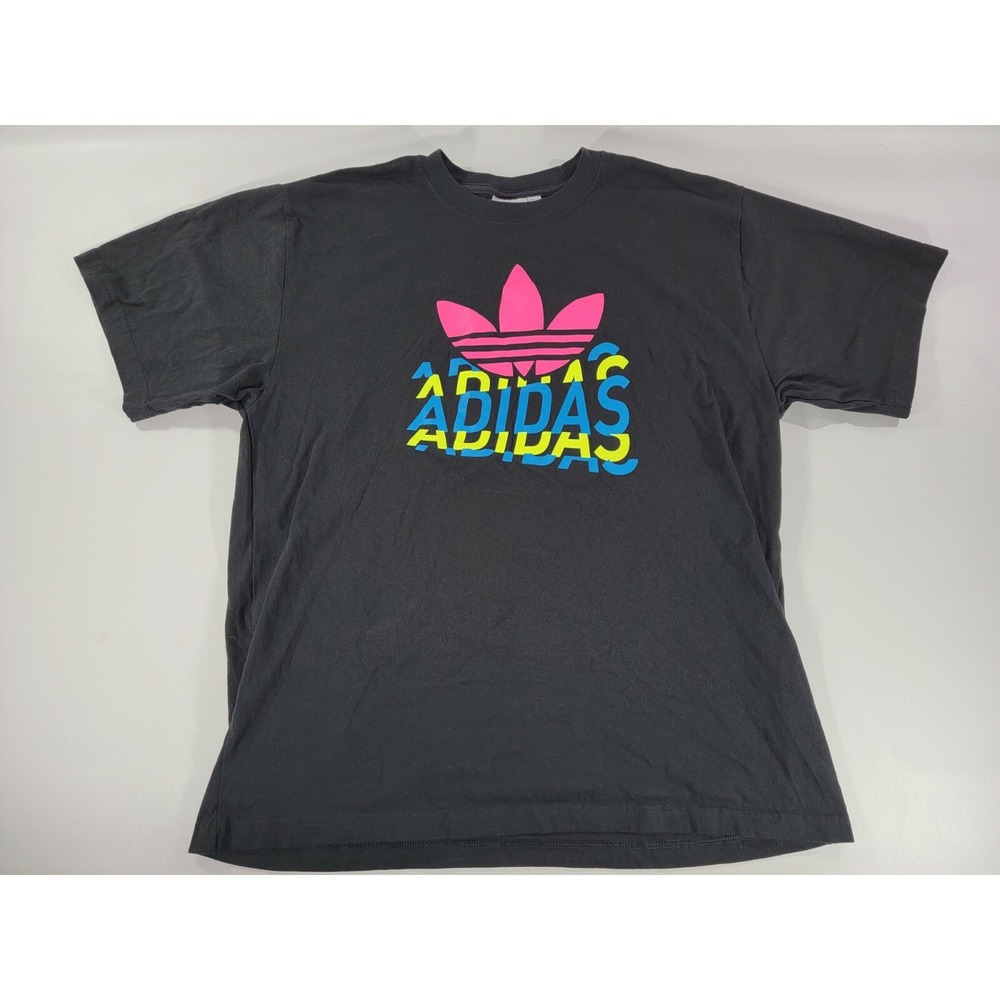 MENS ADIDAS ORIGINALS MULTI FADE 3 STRIPES TREFOIL T-SHIRT SZ XL‎ NEON EUC